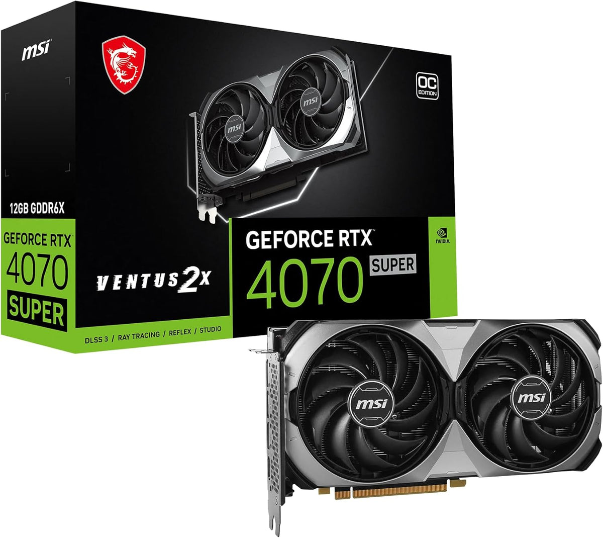 MSI Gaming RTX 4070 Super 12G Ventus 2X OC Graphics Card (NVIDIA RTX 4070 Super, 192-Bit, Boost Clock: 2520 MHz, 12GB GDRR6X 21 Gbps, HDMI/DP, Ada Lovelace Architecture) - PuriLite