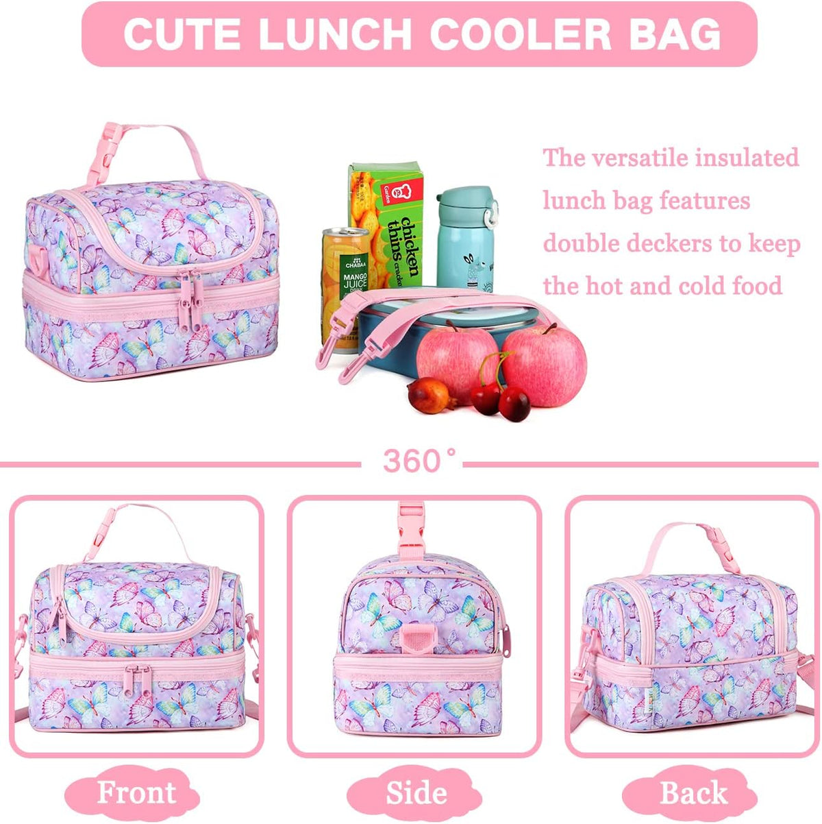 VASCHY Lunch Box Bag Men, Insulated Two Compartments Bento Cooler Bags for Adults/Women/Kids for School,Daycare,Kindergarten,Picnic Black - PuriLite