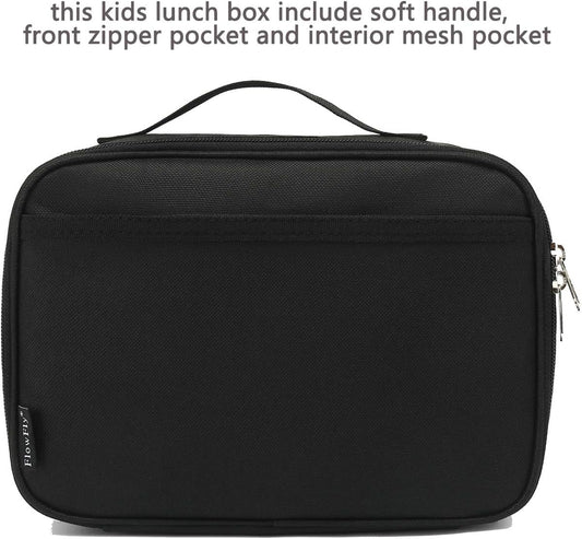 FlowFly Kids Lunch Box Insulated Soft Bag Mini Cooler Back to School Thermal Meal Tote Kit for Girls, Boys, Black - PuriLite
