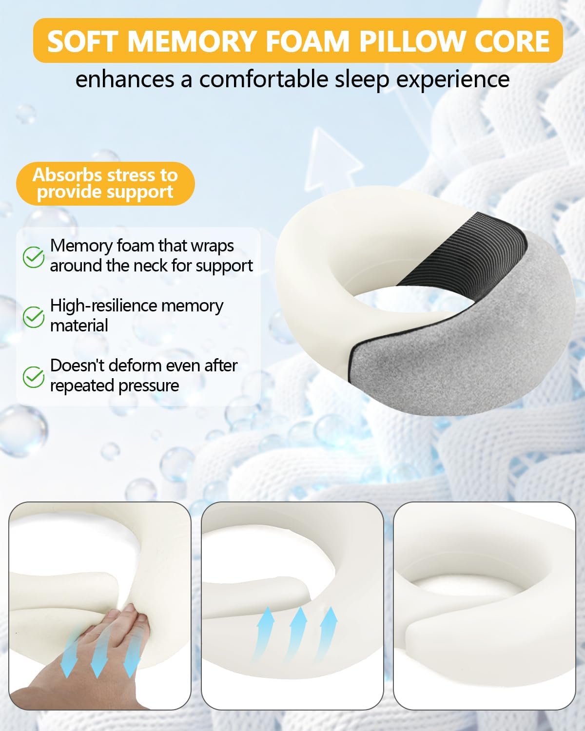 Memory Foam Travel Neck Pillow for Airplane & Car(Soft Grey)