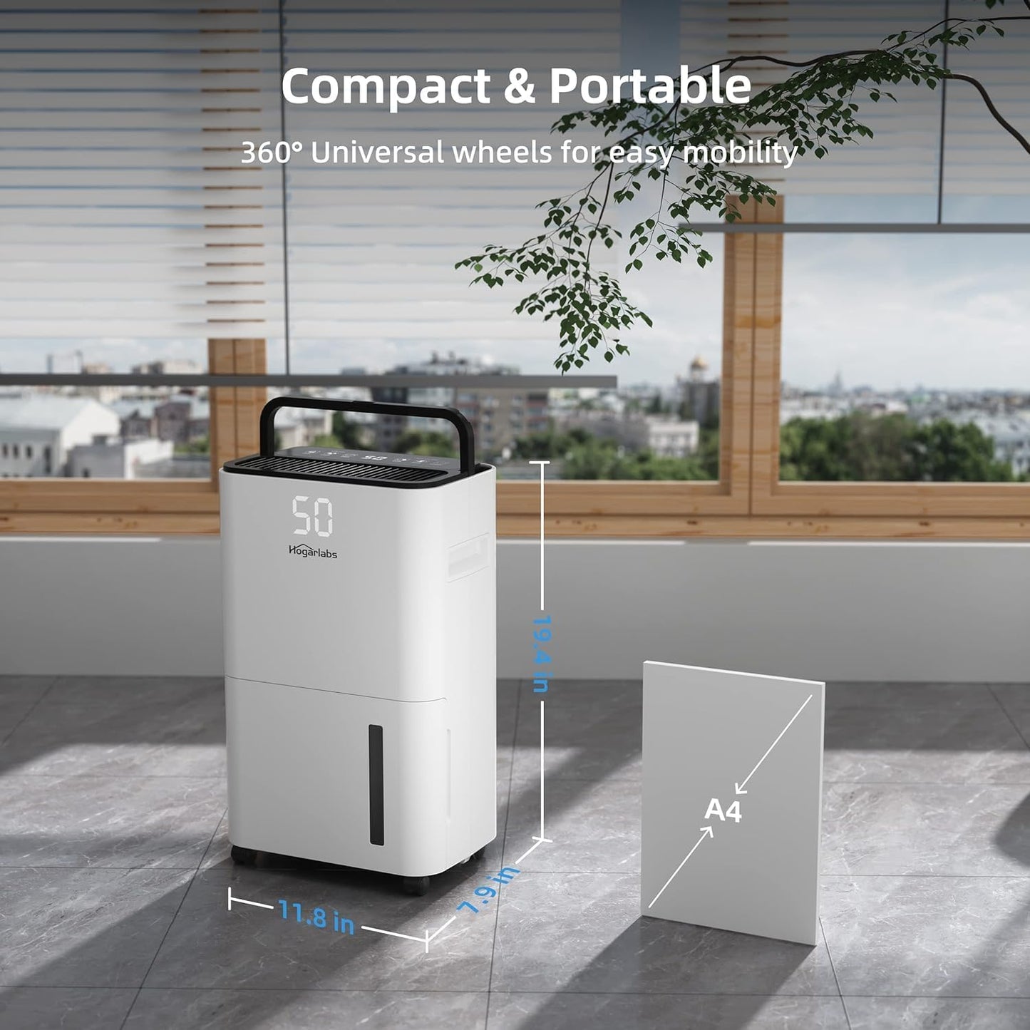 HOGARLABS 32 Pints Home Dehumidifier for Basement Continuous Dehumidify, Intelligent Humidity Control,Smart Dehumidifier with Drain Hose for Liveroom, Bedroom & Bathroom. - PuriLite