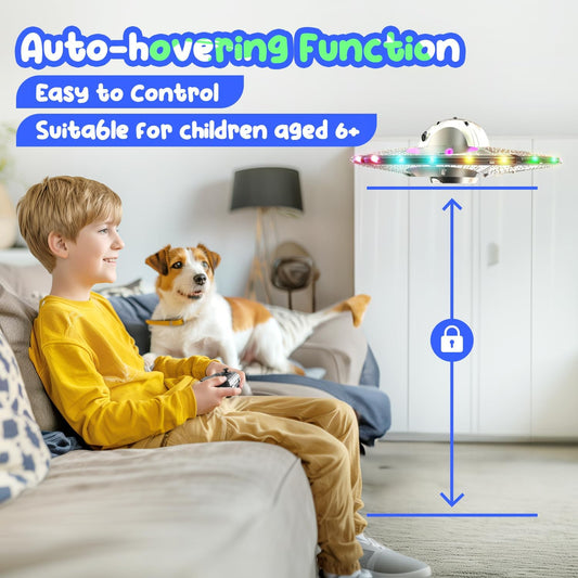 Foam RC Flying Drone for Kids with LED Lights – Remote Control Aircraft with Auto Hover, Easy Controls, 2 Rechargeable Batteries, Colorful Light-Up Toy - PuriLite