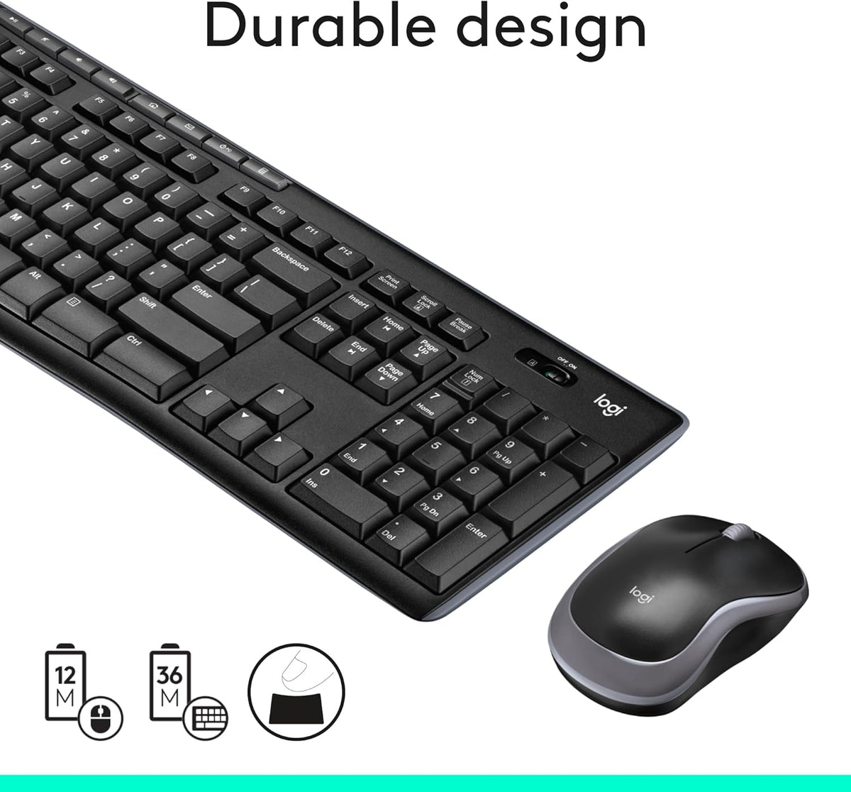 Logitech MK295 Wireless Mouse & Keyboard Combo with SilentTouch Technology, Full Numpad, Advanced Optical Tracking, Lag-Free Wireless, 90% Less Noise - Off - White - PuriLite