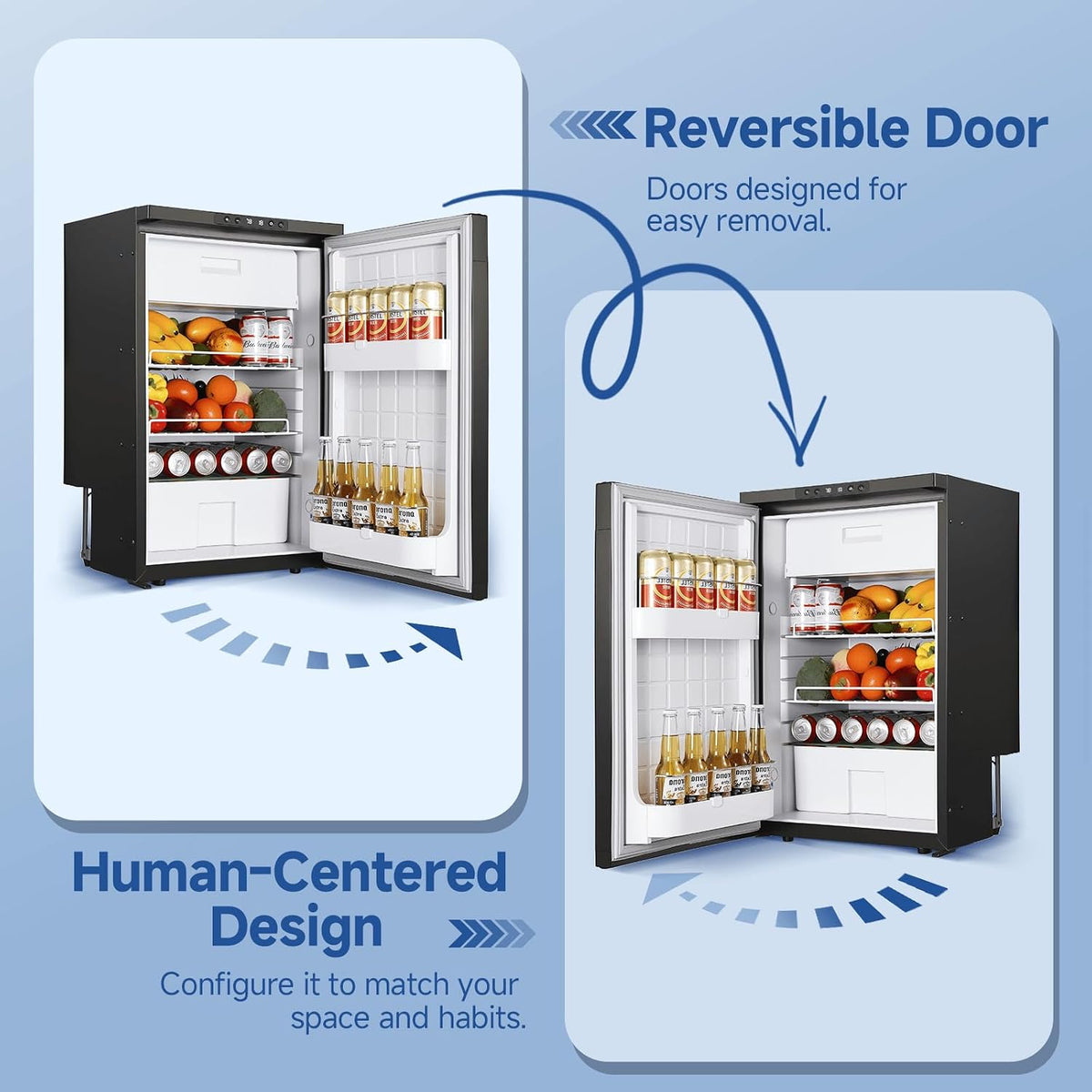 BODEGACOOLER 12V Fridge, RV Refrigerator, 12 Volt Fridge Freezer 83L, 2.9 Cu.Ft Dual Zone Car Refrigerator with Reversible Door,Lock, -4 to 46℉ APP Control Electric Cooler for Travel Outdoor Camping