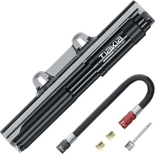 Tiakia Mini Bike Pump Portable Bicycle Pump Compact High Pressure Frame Pump 260PSI- Air Hand Pump Fit Presta, Schrader & Woods Valves,Aluminum Alloy Durable Tire Pump for Road/Mountain/BMX Bikes - PuriLite