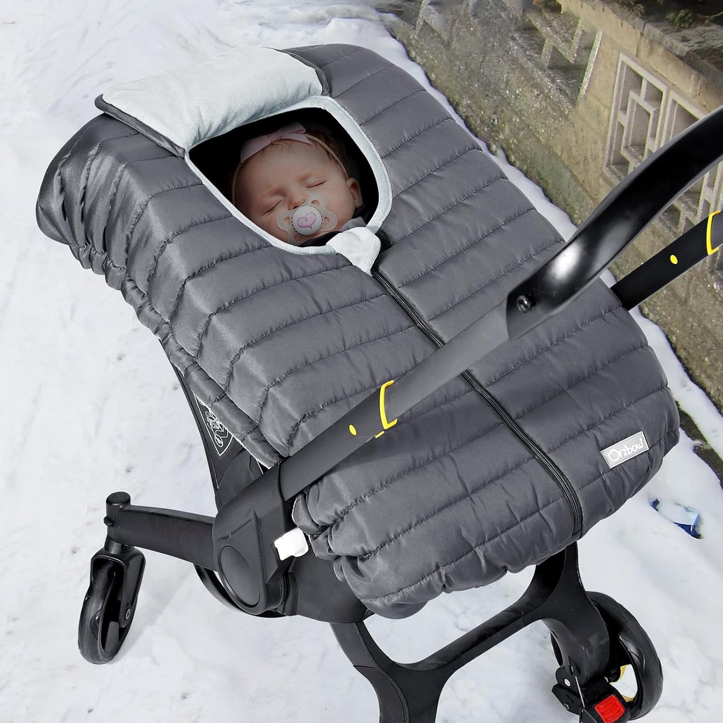 Orzbow Winter Car Seat Cover for Baby – Warm Infant Carseat Cover with Plush Lining, Waterproof & Windproof, Universal Fit “Shower Cap” Design, Breathable Face Shield, Newborn Must-Have for Cold Weather, Dark Grey - PuriLite