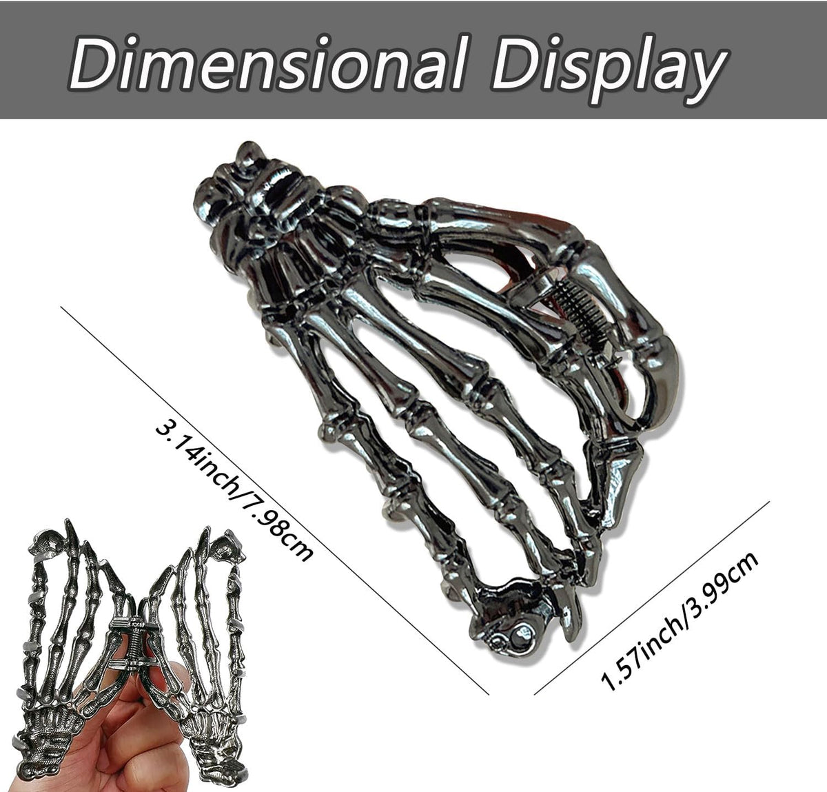 Muumoo Metal Skull Hand Hair Clip, 1Pcs Gunmetal Hair Claw Clip for Thin Hair Punk & Y2K-Style - PuriLite