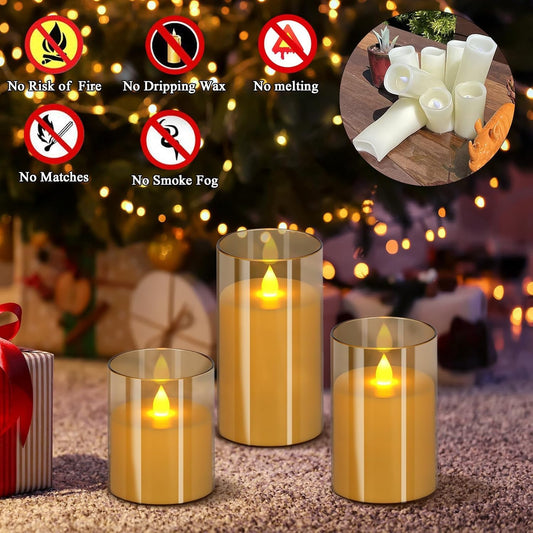 Flameless Led Candles Flickering, Candle Real Wax Fake Wick Moving Flame Faux Wickless Pillar Battery Operated Candles with Timer Remote Acrylic Effect for Festival Wedding Home Party Decor - PuriLite