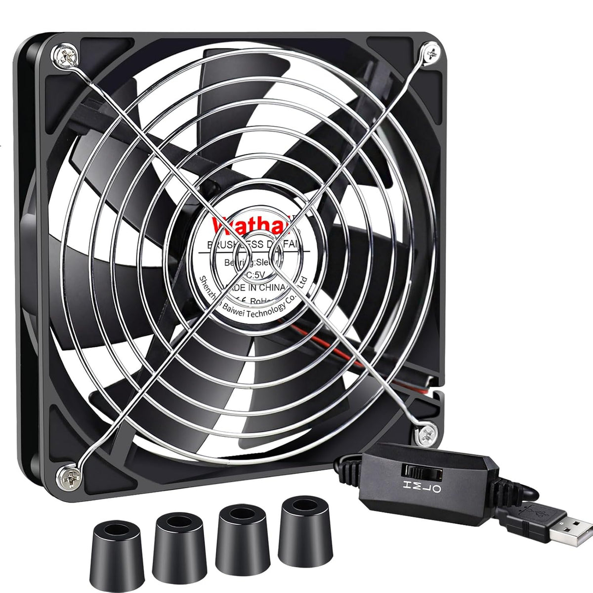 Wathai High Airflow Router Cooling Fan for Computer Cooler TV Small Box DC 5V USB Power 120mm 240mm Fan with Multi Speed Controller - PuriLite
