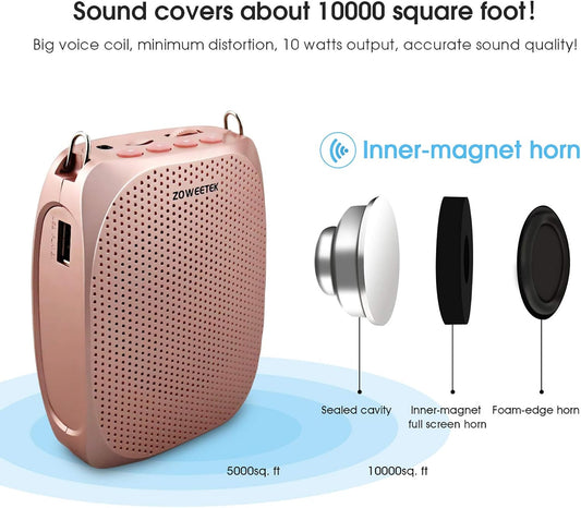 ZOWEETEK Voice Amplifier with Microphone Headset,1800mAh Rechargeable Portable Amplifier for Teachers, Tour Guide,Yoga,Fitness, Training, Meeting,Classroom - PuriLite