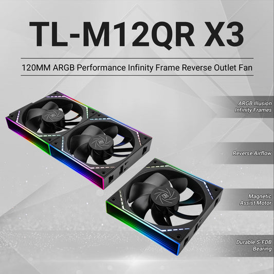 Thermalright TL-M12QR X3 Case Fan, CPU Cooler Comes with ARGB Mirror Light Effect,PC PWM Silent Cooling with 1500RPM Speed,Reverse CPU Cooler Fan (120mm, Black) - PuriLite
