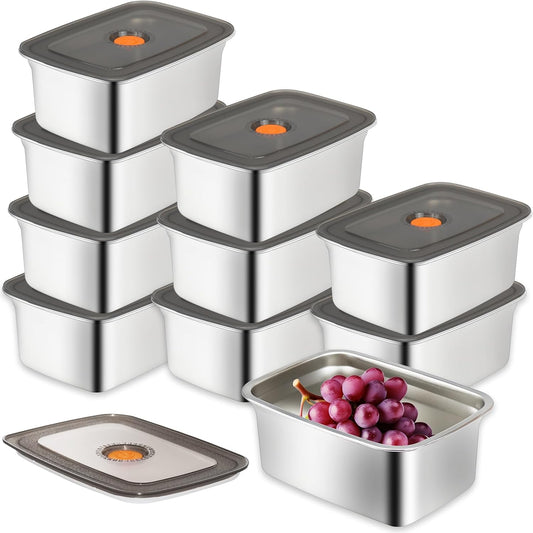 10 Pack Stainless Steel Food Storage Containers with Leak-Proof Lids, 50 oz / 1500 ml Airtight Bento Lunch Box Metal Meal Prep Container Stackable & Reusable for Fruit Snack Leftovers Freezer Safe - PuriLite