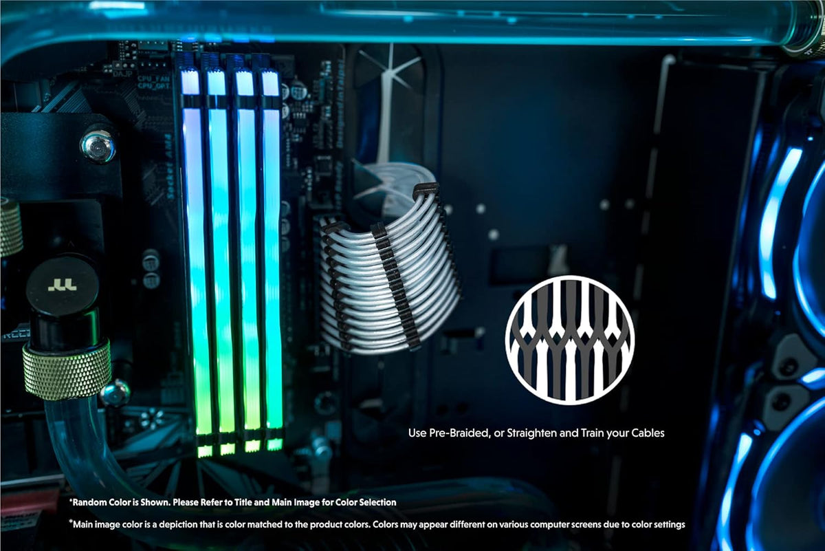 LINKUP - 30cm Super Soft and Flexible PSU Cable Extension Sleeved Custom Mod GPU PC Braided w/Comb Kit | 1 x 24 P (20+4) | 2 x 8 P (4+4) CPU | 2 x 8 P (6+2) GPU Set | 300mm - Blackgreen - PuriLite