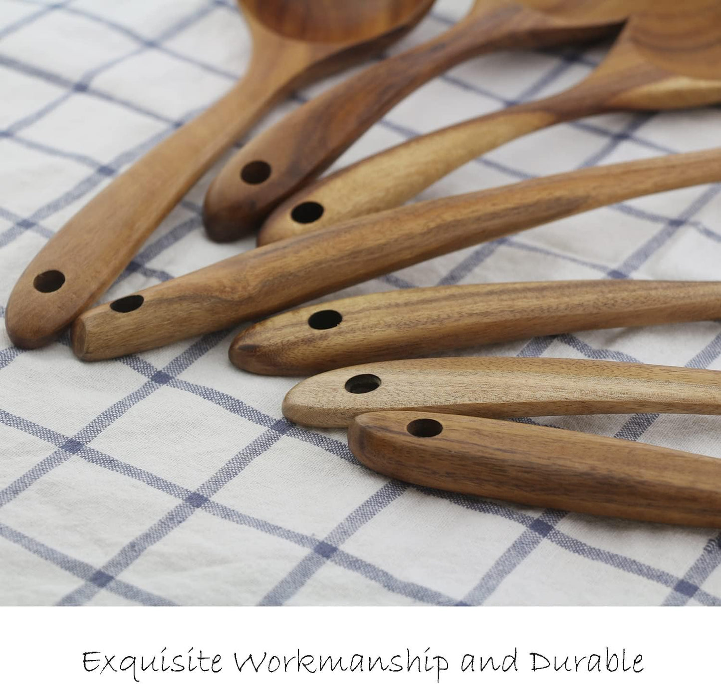 Wooden Spoons for Cooking, ADLORYEA Wood Kitchen Utensils Set, Natural Teak Wooden Cooking Utensils set for Nonstick Cookware, 7-Piece Sturdy Eco-friendly and Healthy Wooden Spatula for Cooking - PuriLite