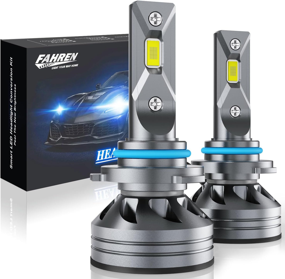 FAHREN H11 H9 LED Headlight Bulbs, 40000LM Super Bright H11 LED Bulb with Canbus Driver, 360° Adjustable Light Angle Halogen Replacement Kit, 6500K White IP68 Waterproof, Pack of 2 - PuriLite