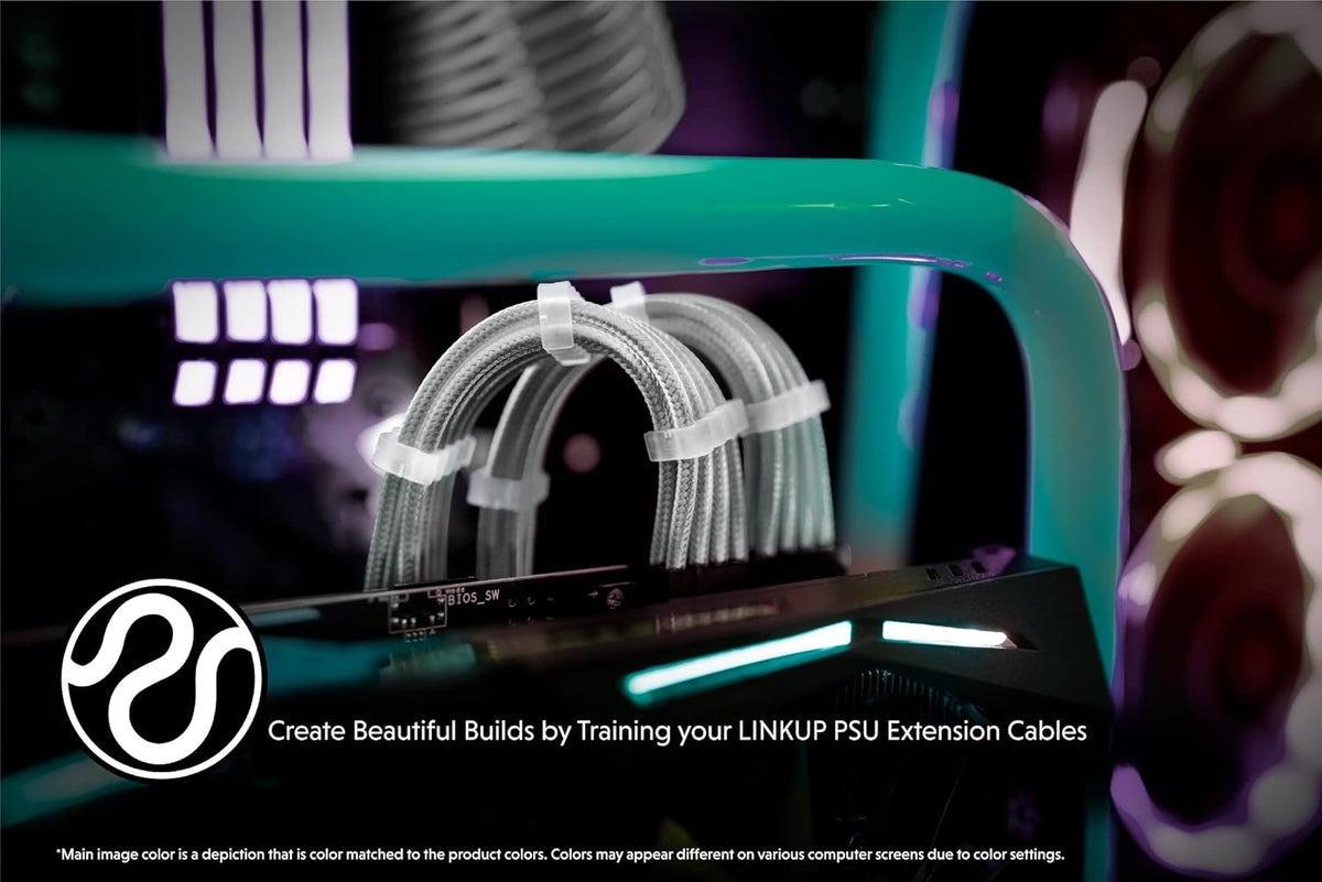 LINKUP - 30cm Super Soft and Flexible PSU Cable Extension Sleeved Custom Mod GPU PC Braided w/Comb Kit | 1 x 24 P (20+4) | 2 x 8 P (4+4) CPU | 2 x 8 P (6+2) GPU Set | 300mm - Blackgreen - PuriLite