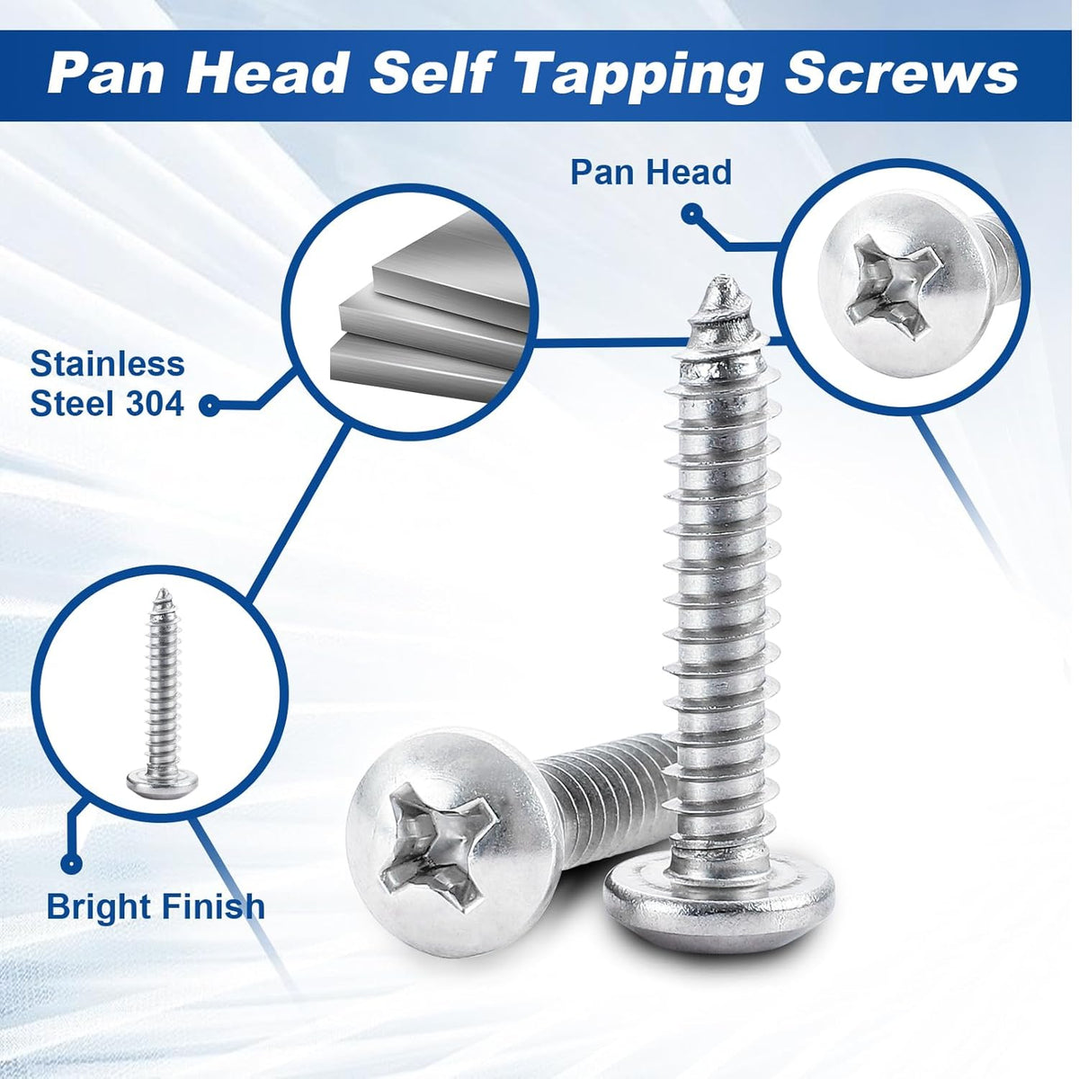 #8 x 2 Phillips Pan Head Self Tapping Screws Sheet Metal Wood Screws, Black Oxide, Stainless Steel 304, 50 PCS - PuriLite