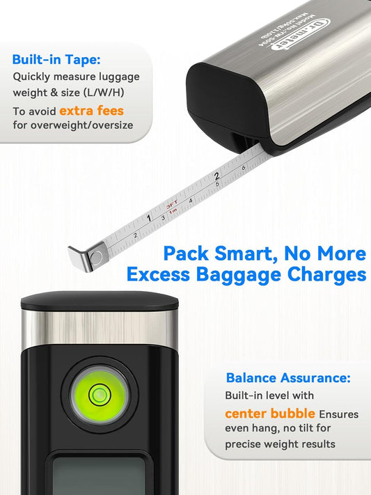 Luggage Scale, Dr.meter Digital Hanging Weight Scale with Tape Ruler, Portable Suitcase Scale 110lb/50kg Backlight LCD Display Electronic Scale Travel Essentials Traveler Gifts, Overload Alarm-Silver - PuriLite