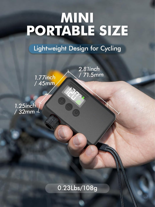 GPUTEK Mini Bike Tire Air Pump: Fast Inflate Portable Small Electric Bicycle Pump for Presta and Schrader Valves, 120 Psi High Pressure Pump with Digital Gauge for Road Bike, Mountain Bike, E-Bike - PuriLite
