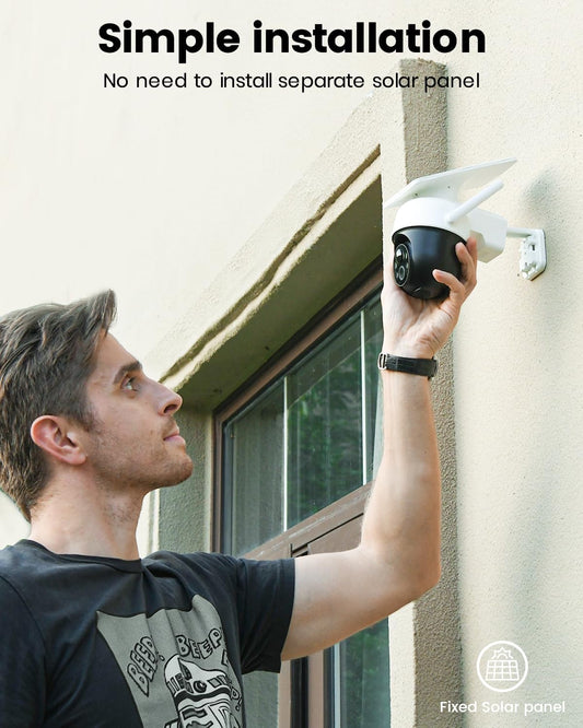 AOSU Solar Camera Outdoor Wireless - 100% Wire-Free Outdoor Security Camera Wireless with Fixed Solar Panel,360° Panoramic View, Human Auto Tracking, 2K Color Night Vision - PuriLite