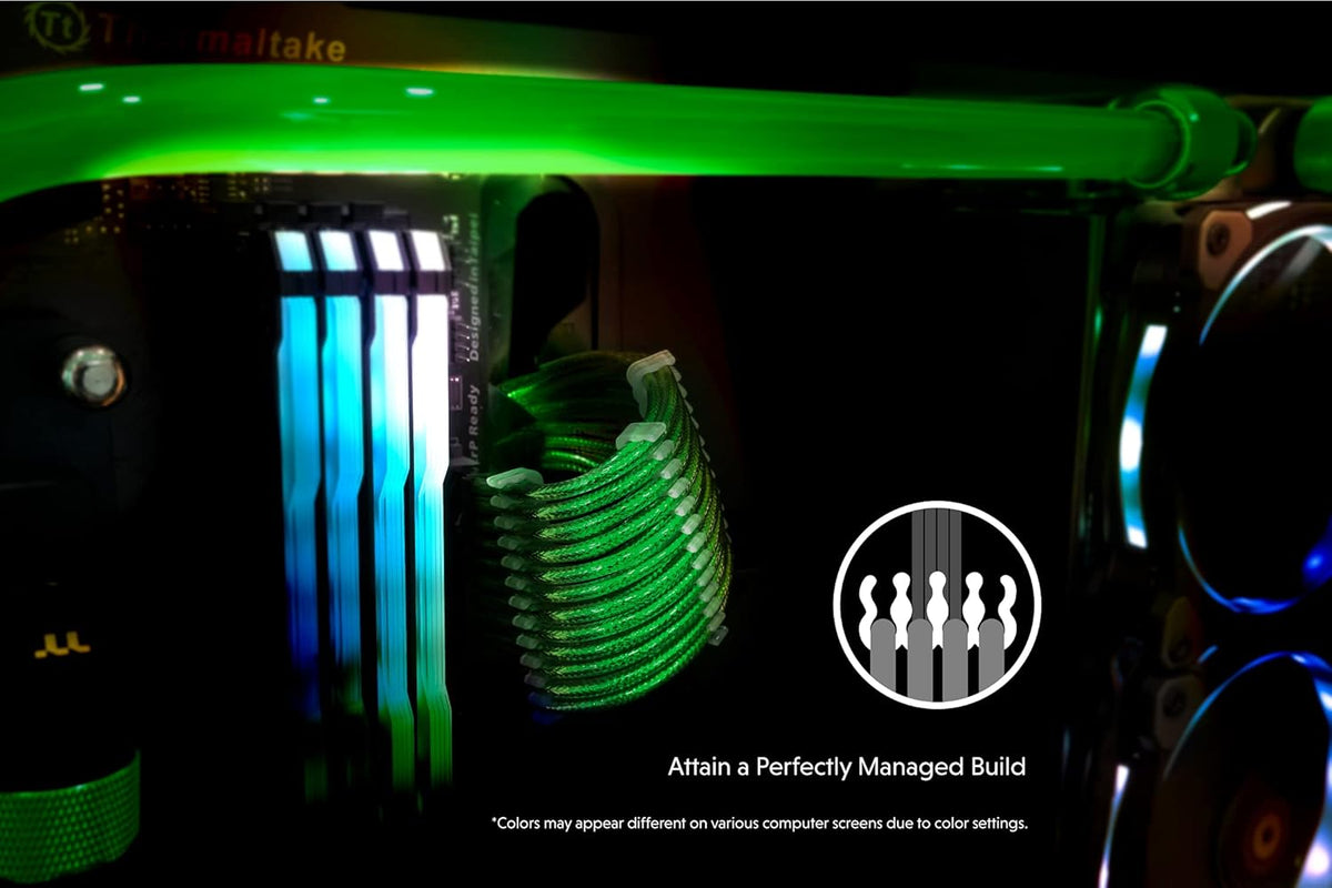 LINKUP - 30cm Super Soft and Flexible PSU Cable Extension Sleeved Custom Mod GPU PC Braided w/Comb Kit | 1 x 24 P (20+4) | 2 x 8 P (4+4) CPU | 2 x 8 P (6+2) GPU Set | 300mm - Blackgreen - PuriLite