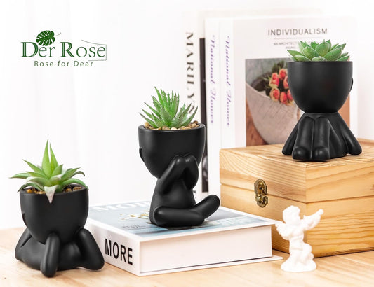 Der Rose 3Pcs Fake Plants Cute Succulents Artificial Plants for Home Decor Bathroom Office Desk Bookshelf Bedroom Living Room Accessories Decor Indoor Aesthetic - PuriLite