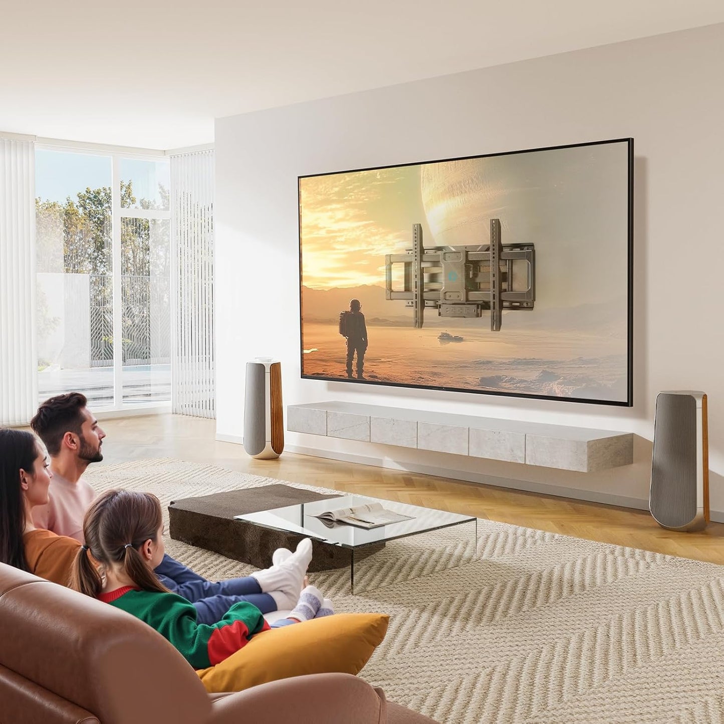 Pipishell Full Motion TV Wall Mount with Power Strip for 42–90 Inch TVs up to 150 lbs, Pre-Assembled TV Mount Has Smooth Swivel, Tilt, Extension, Max VESA 600x400mm, 12“/16”/24” Wood Studs, PILF19 - PuriLite