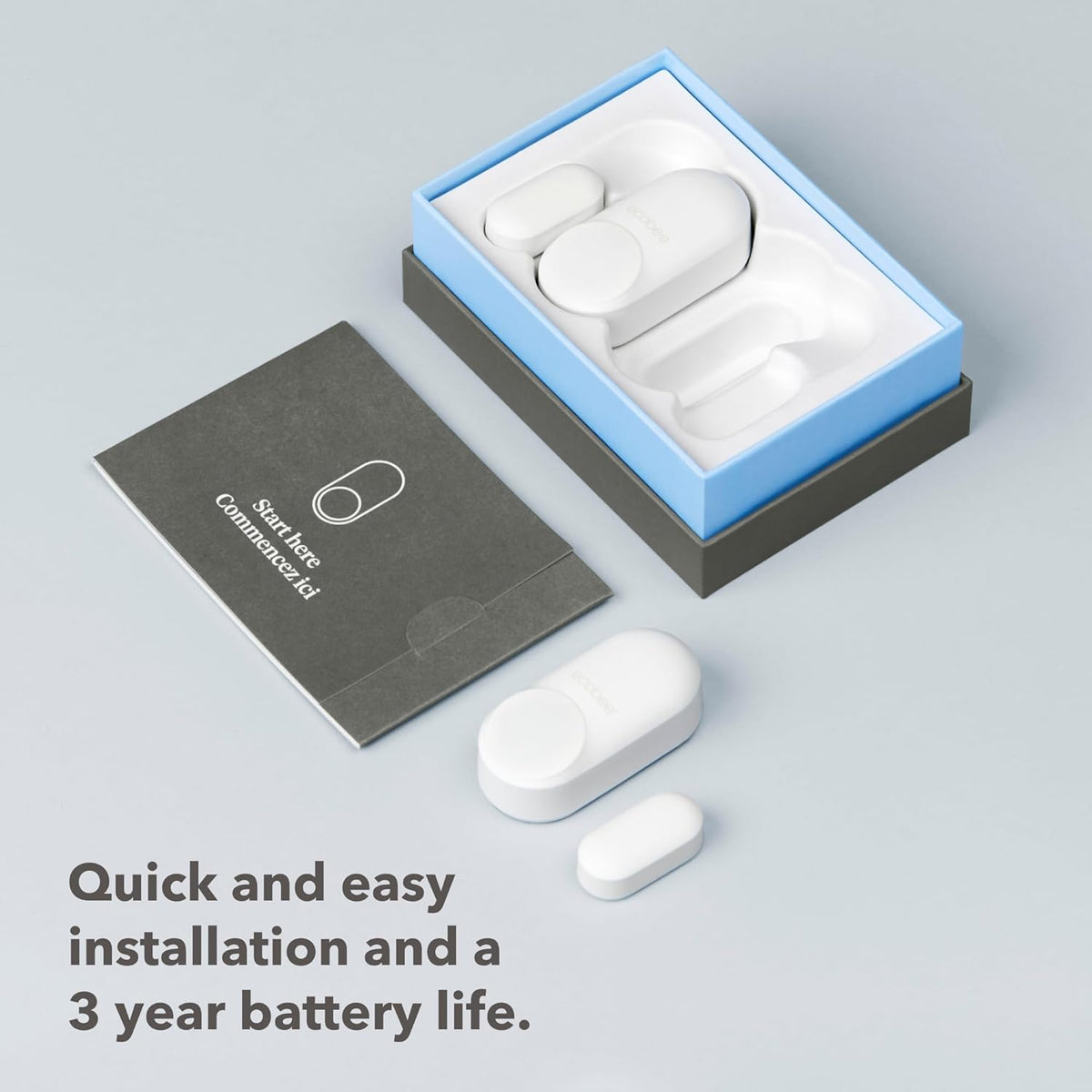 ecobee Smart Sensor for Doors & Windows 2 Pack - Wifi Contact Sensor for Home Security, Energy Savings - Compatible with ecobee Smart Thermostats - Temperature sensor - PuriLite