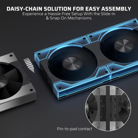 LTC CF-123D 120mm PC Case Fan, Daisy-Chain Connection, Infinity Mirror ARGB Lighting, Reversible Airflow 2000RPM Max, HDB Bearing PWM Computer Case Cooling Fan, Motherboard SYNC, 3 Pack, Black - PuriLite