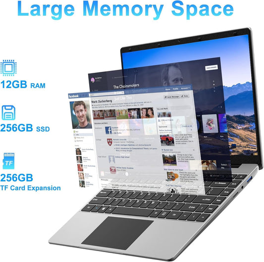 jumper Laptop, 12GB LPDDR4 RAM, 256GB SSD ROM, 14 Inch 1080p FHD IPS Screen, Windows 11 Laptops Computer with Celeron 4-Core Processor, UHD Graphics 600, 2 Stereo Speaker, Lightweight, Portable. - PuriLite
