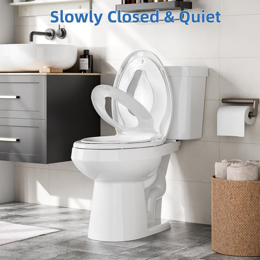 Homfan Elongated Soft-Close Toilet Seat with Built-in Toddler Potty Training Seat – Easy Installation, Durable & Quiet Close, Fits Adult & Child, Includes Quick-Detach Hinges - PuriLite