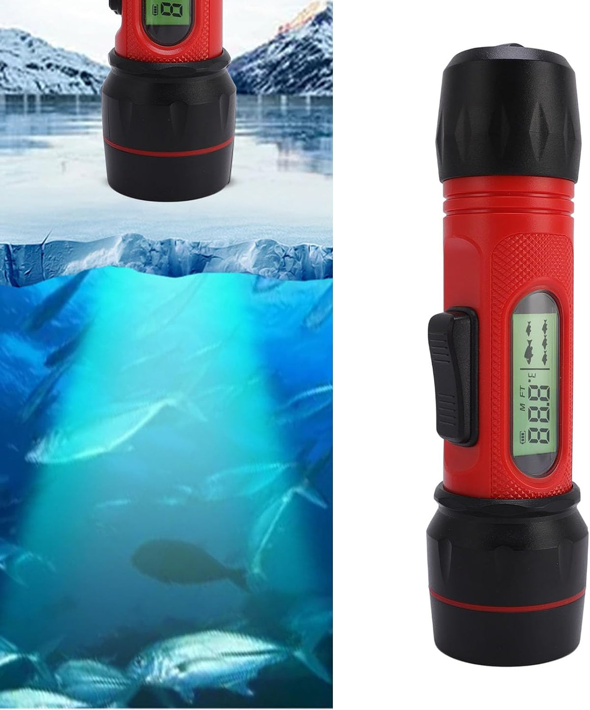 PUSOKEI Sonar Fish Finder, Portable Handheld Fish Depth Finder with LCD Screen and 45 Degree Detection Angle, for Kayak Boat Ice Fishing Water Proof IP68 - PuriLite