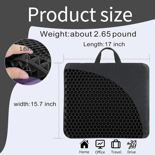 Gel Seat Cushion -for Long Sitting, Double Layer Breathable Honeycomb Chair Cushion with Non-Slip Cover for Help Relieve Pain, for Office Chair, Cars, Long Trips,Durable,Portable - PuriLite