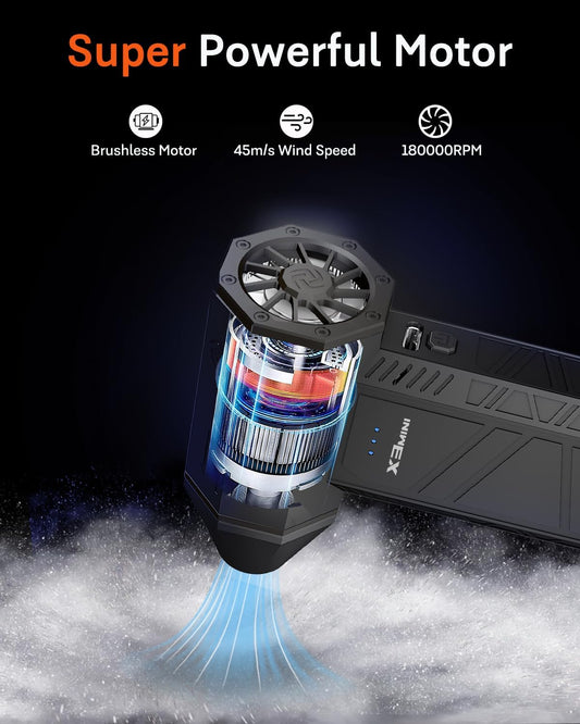 Compressed Air Duster, 180000RPM Electric Air Duster, Rechargeable Cordless Air Blower with 3-Gear Turbo Fan, Canned Air Alternative for Keyboard, PC, Computer, Car, Home & Outdoor Use - PuriLite