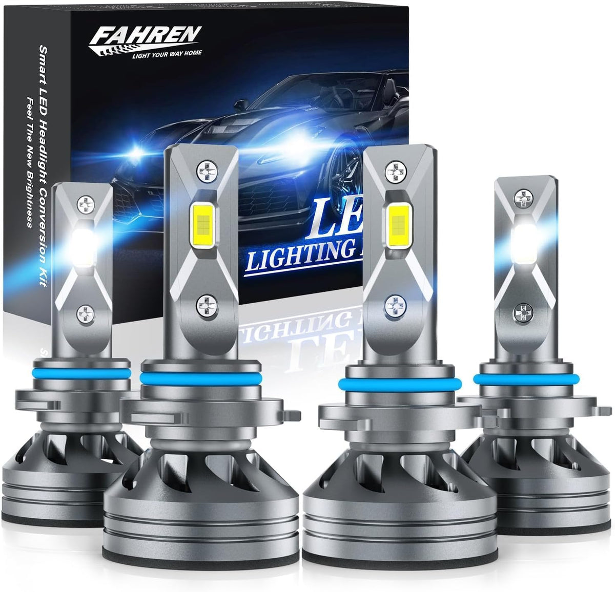 FAHREN H11 H9 LED Headlight Bulbs, 40000LM Super Bright H11 LED Bulb with Canbus Driver, 360° Adjustable Light Angle Halogen Replacement Kit, 6500K White IP68 Waterproof, Pack of 2 - PuriLite