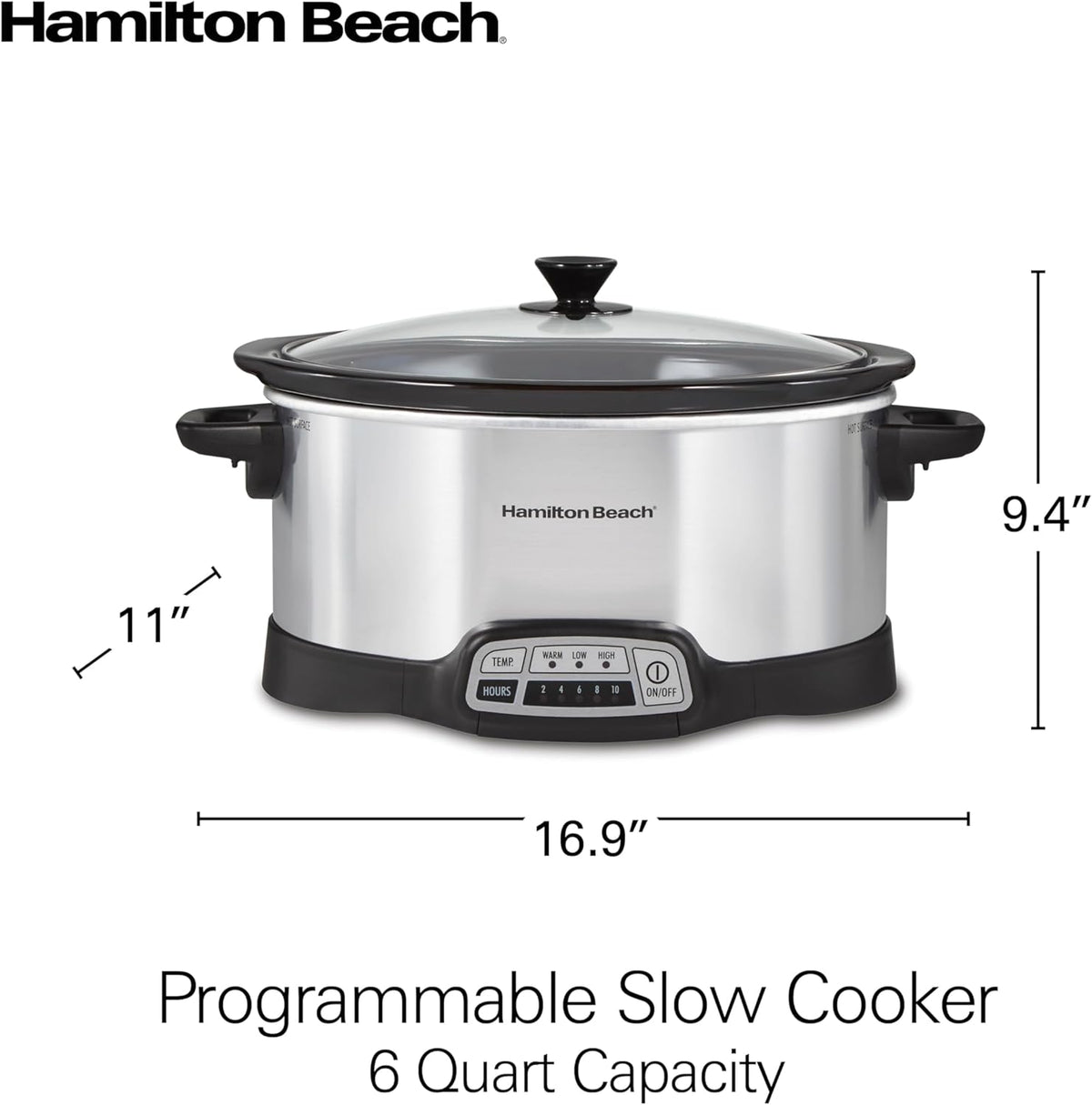 Hamilton Beach Programmable Slow Cooker, 6 Quart Capacity, Silver, 33463 - PuriLite