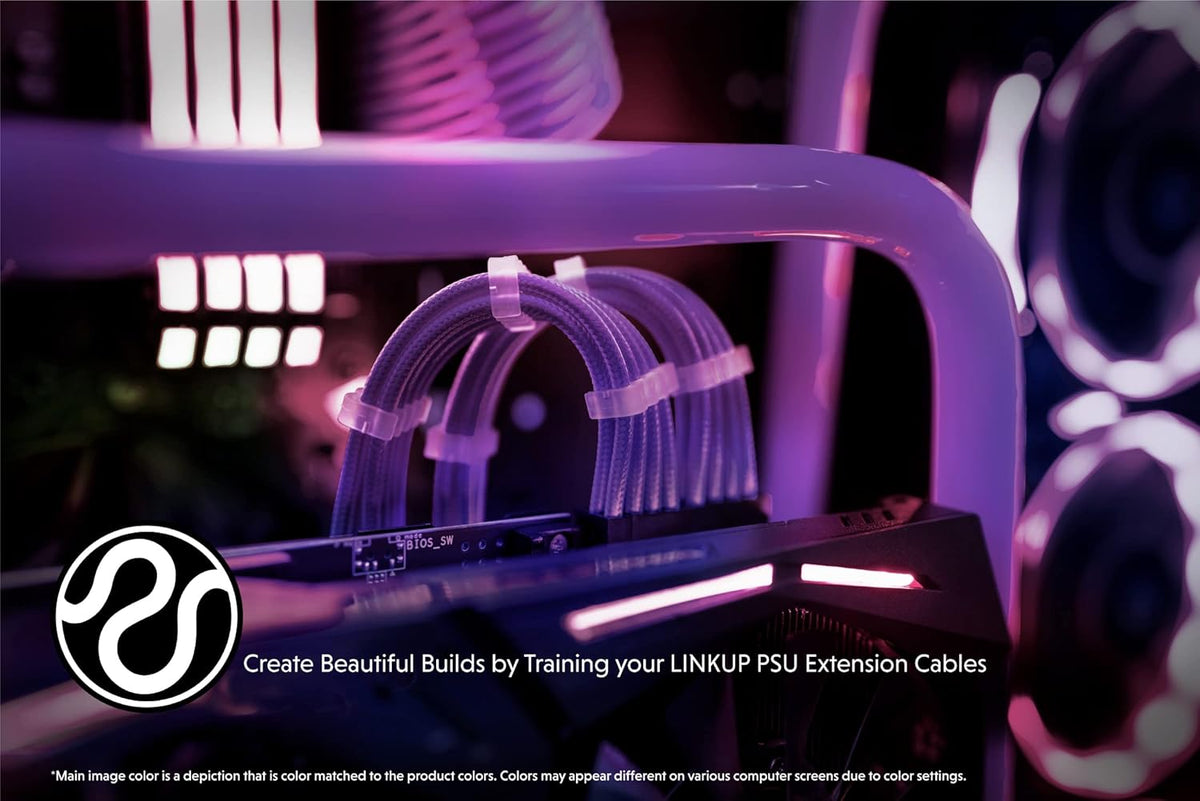 LINKUP - 30cm Super Soft and Flexible PSU Cable Extension Sleeved Custom Mod GPU PC Braided w/Comb Kit | 1 x 24 P (20+4) | 2 x 8 P (4+4) CPU | 2 x 8 P (6+2) GPU Set | 300mm - Blackgreen - PuriLite