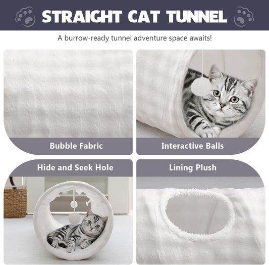 Straight Bubble Cat Tunnel for Indoor Cats 47"x12", Cream White