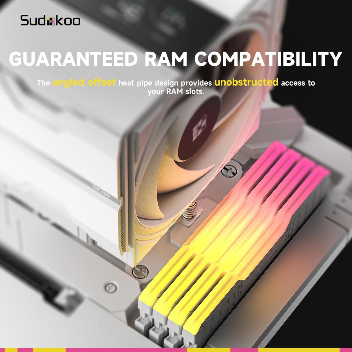 Sudokoo SK700 White AM5 CPU Cooler : 7 Heatpipes CPU Air Cooler for AM5 Exclusive - Single Tower PC Cooling with 120mm FDB PWM Quiet Fan & L-Rail Lock Mount - PuriLite