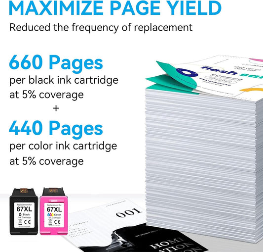 67XL Ink Cartridges Compatible for HP 67 Ink Cartridges Combo Pack Black Color Fit for Deskjet 2855e 4255e 2700 2755e 2734e 2842e 4255e 2723e 4155e 2742e 4100 Envy 6455e 6055e 6000 Printer - PuriLite
