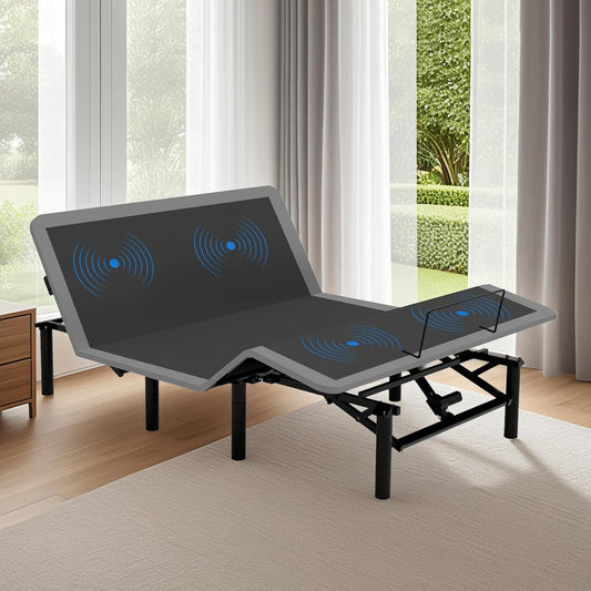 Adjustable Bed Frame with Massage and Zero Gravity Positions, Queen Size Sturdy Steel Electric Bed Base with Remote Control, USB Ports and 4 Height Adjustable Legs for Reading Watching TV