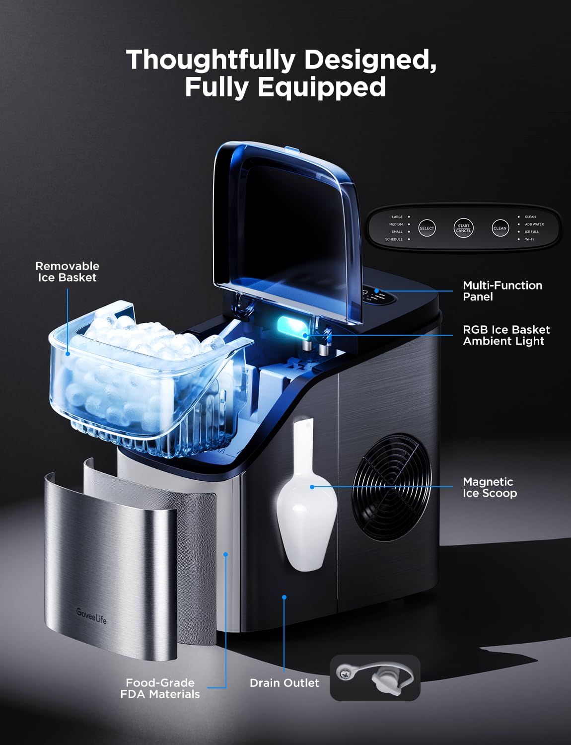 Smart Countertop Ice Maker | Wi-Fi App Control, 3 Ice Sizes & Self-Cleaning
