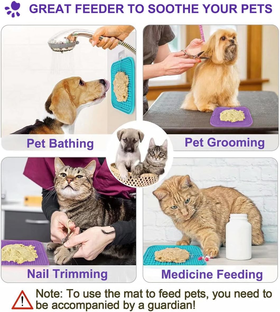 2 Pack Licking Mat for Dogs & Cats with Suction Cups, Dog Slow Feeder Lick Pat for Anxiety Relief, Dog Toys Feeding Mat for Butter Yogurt Peanut, Pets Bathing Grooming Training Mat - PuriLite
