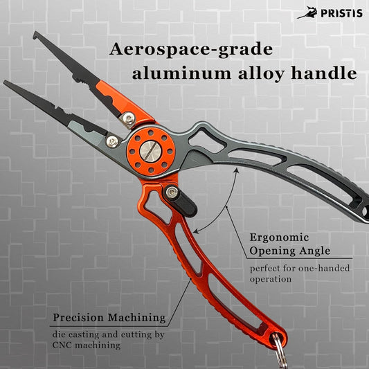 Pristis UTA II Fishing Pliers, Multi-Function Gear for Experts, Saltwater Resistant Teflon Coated Hook Remover, Stainless Steel Top & Aluminum Body Split Ring Fly Fishing Equipment, Bass Fishing Gift - PuriLite