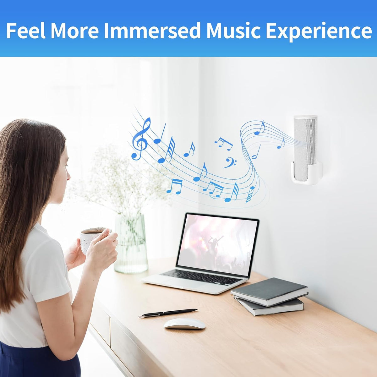 Sturdy Speaker Wall Mount for Sonos Roam 2, Roam SL - Space Saving Bracket Easy to Install, White - PuriLite