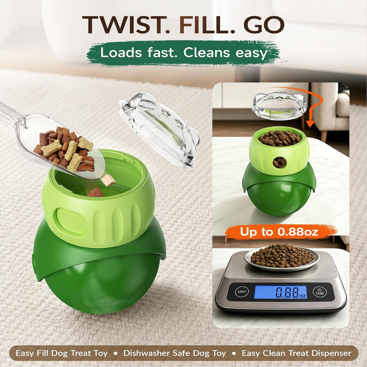 KADTC Wobble Treat Dispensing Ball, Slow Feeder & Puzzle Toy for Small Dogs | Adjustable reward flow and no-tip forward motion: extend indoor mealtimes, burn energy, stimulate the mind, and beat boredom.