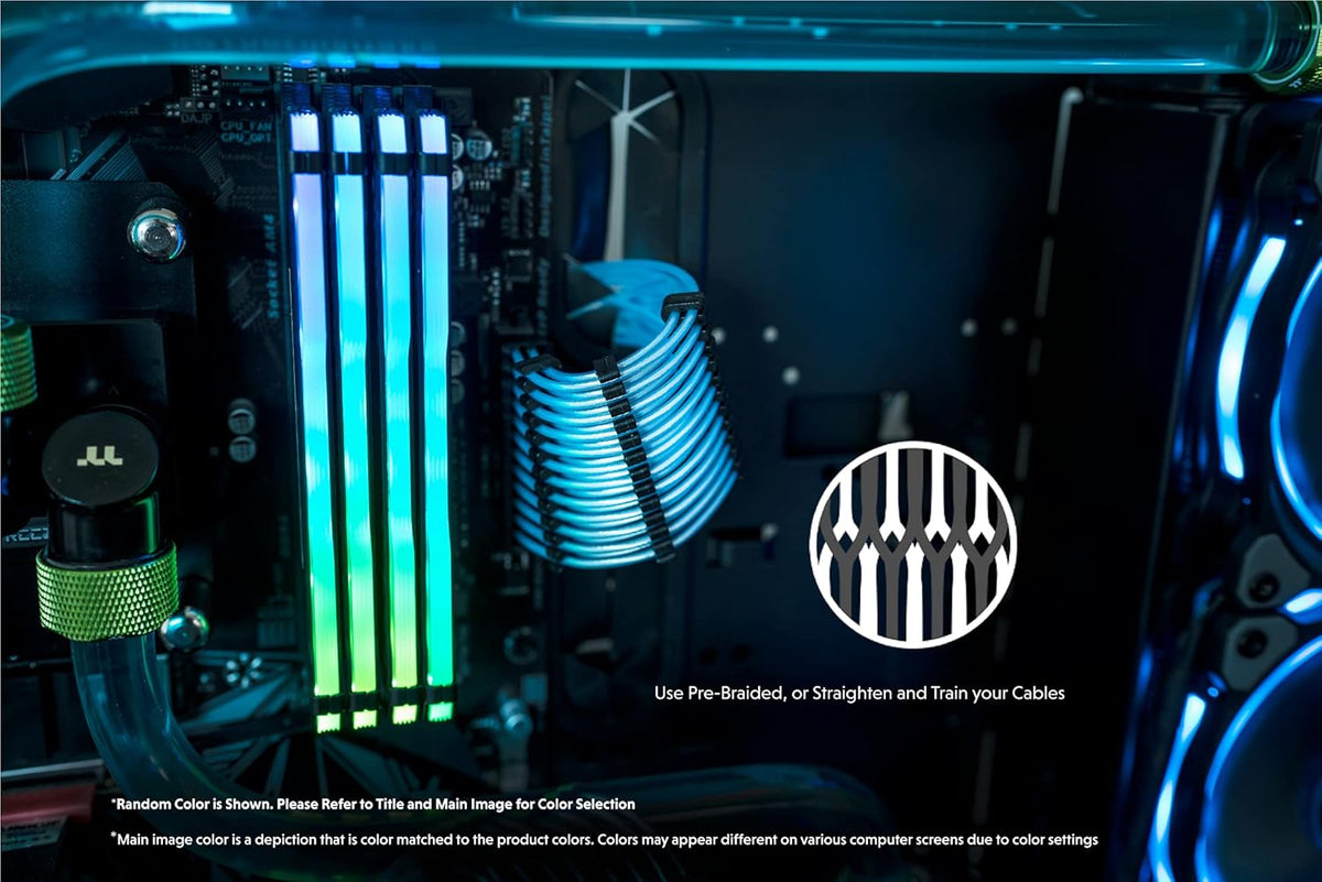 LINKUP - 30cm Super Soft and Flexible PSU Cable Extension Sleeved Custom Mod GPU PC Braided w/Comb Kit | 1 x 24 P (20+4) | 2 x 8 P (4+4) CPU | 2 x 8 P (6+2) GPU Set | 300mm - Blackgreen - PuriLite