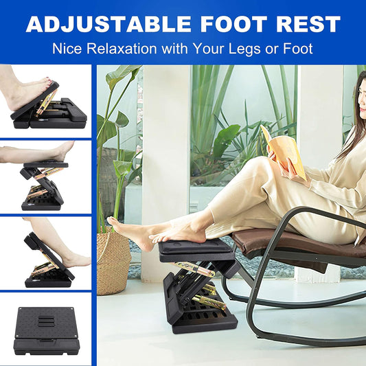 Adjustable Ergonomic Foot Rest Under Desk with Massage Roller Surface, Foldable Office Leg Support Stool for Work and Home (Black) - PuriLite