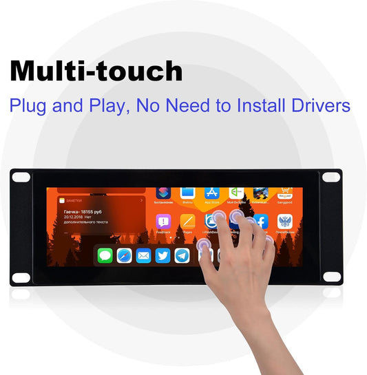 GeeekPi 7.84-Inch 1280x400 LCD Touch Screen 2U Rack-Mount Monitor for DeskPi RackMate T0/T1/T2 Server Cabinet - PuriLite
