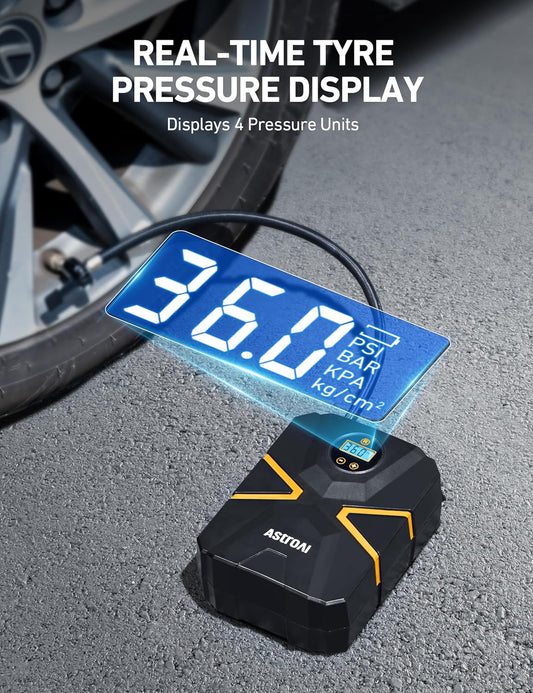 AstroAI Tire Inflator Air Compressor 12V DC, Digital Car Tire Pump 150 PSI, Preset Tire Pressure & Auto Shutoff, Electric Air Pump for Car Tyres, Bicycles, Other Inflatables, Yellow - PuriLite